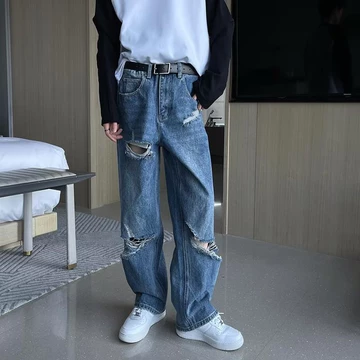 Quần jean dài lưng cao dáng rộng thiết kế đơn giản trẻ trung cho nam hàn quốc quần bò nam đẹp simple fashion quần baggy jean nam top quần jean nam rách gối