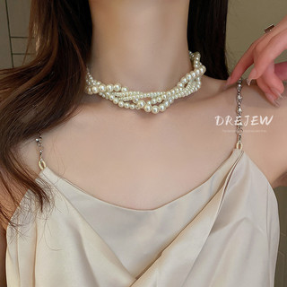 DREJEW Vòng cổ Nhiều Lớp Đính Ngọc Trai Phong Cách Hàn Quốc Thời Trang