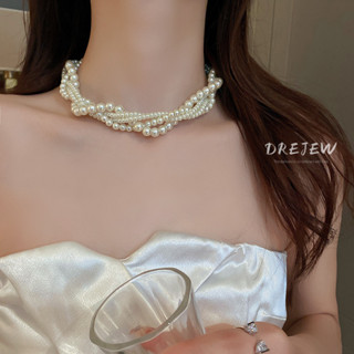 DREJEW Vòng cổ Nhiều Lớp Đính Ngọc Trai Phong Cách Hàn Quốc Thời Trang