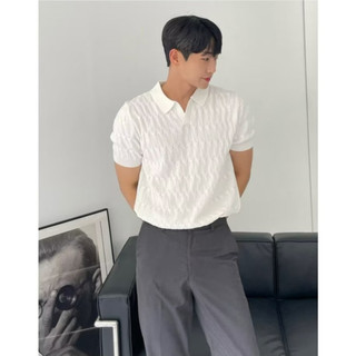 Áo Sơ Mi POLO Tay Ngắn Mùa Hè Nam Cao Cấp Phiên Bản Hàn Quốc Slim-Fit Ve Áo Top Màu Trơn Mỏng Nửa Tay Đan Top Hợp Thời Trang