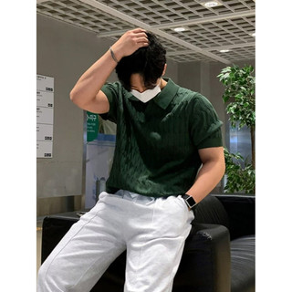 Hàn Quốc Dongdaemun Thiết Kế Đơn Giản Áo Sơ Mi Dệt Kim POLO Nam Cao Cấp Băng Lụa Ngắn Tay Áo Sơ Mi Polo Mùa Hè Dạo Phố Ve Áo Tay Ngắn