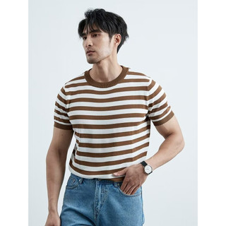 Áo len ngắn tay bằng lụa băng mùa hè dành cho nam giới mặc đường phố Hàn Quốc Áo sọc mỏng vừa vặn cao @ -