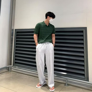 Hàn Quốc Dongdaemun Thiết Kế Đơn Giản Áo Sơ Mi Dệt Kim POLO Nam Cao Cấp Băng Lụa Ngắn Tay Áo Sơ Mi Polo Mùa Hè Dạo Phố Ve Áo Tay Ngắn