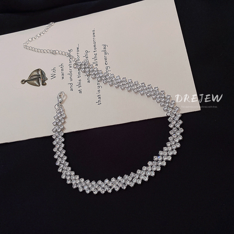 DREJEW Vòng Cổ choker Đính Kim Cương Toàn Diện Đơn Giản Thời Trang Nhật Hàn Dây dây chuyền nữ