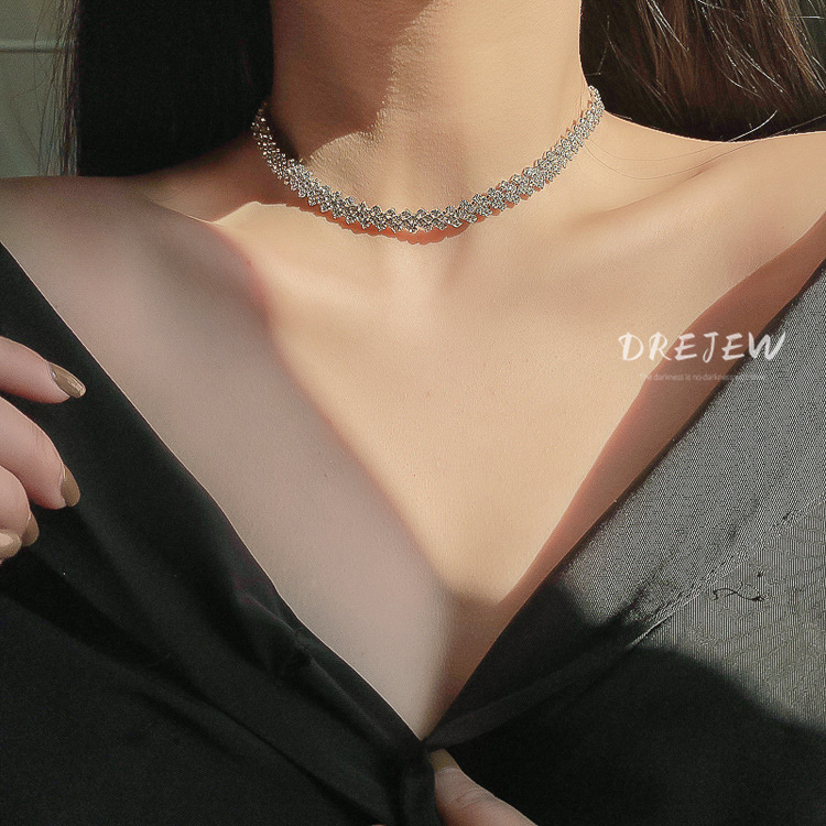 DREJEW Vòng Cổ choker Đính Kim Cương Toàn Diện Đơn Giản Thời Trang Nhật Hàn Dây dây chuyền nữ