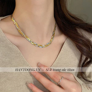 Vòng cổ titan nữ không gỉ thiết kế đan chéo thời trang cá tính sang trọng
