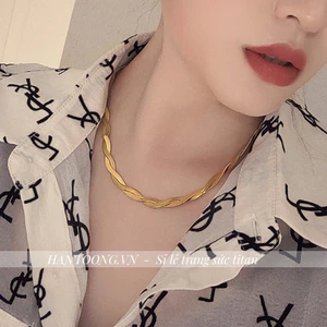 Dây chuyền titan không gỉ mạ vàng 18k thiết kế xoắn chéo thời trang sang trọng dành cho nữ