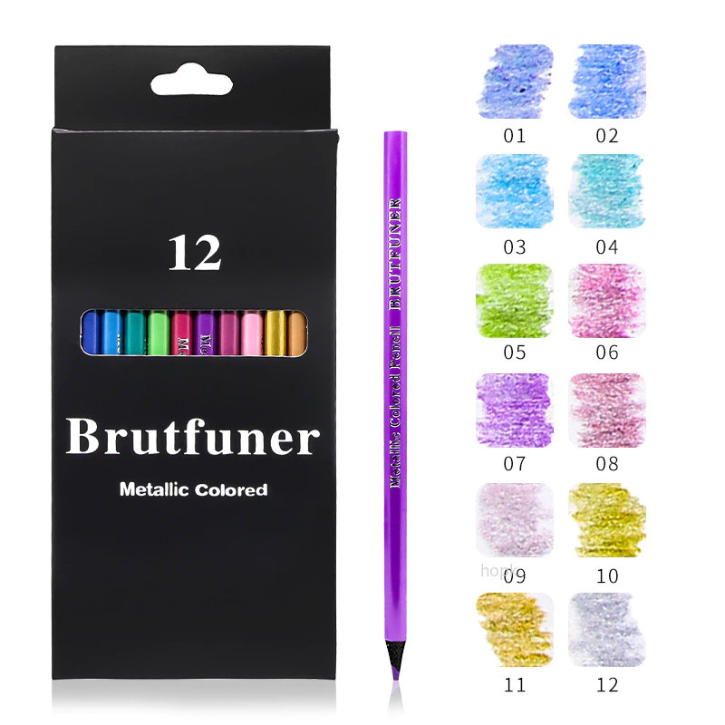 Bộ bút chì màu Brutfuner 12 chiếc - Bút chì vẽ & phác thảo chuyên nghiệp bằng kim loại dành cho nghệ