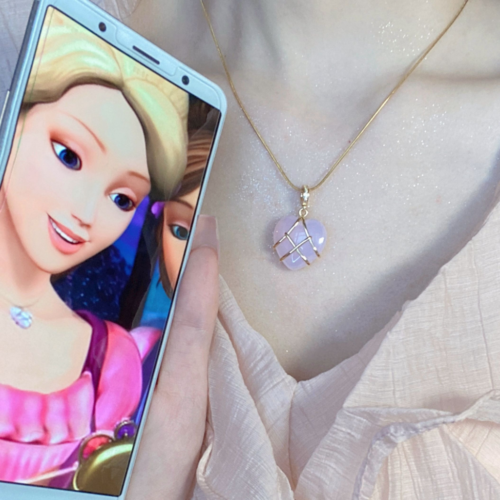 Vòng cổ Mặt Trái Tim Đính Đá Opal Màu Hồng Thời Trang Hàn Quốc Dành Cho Nữ