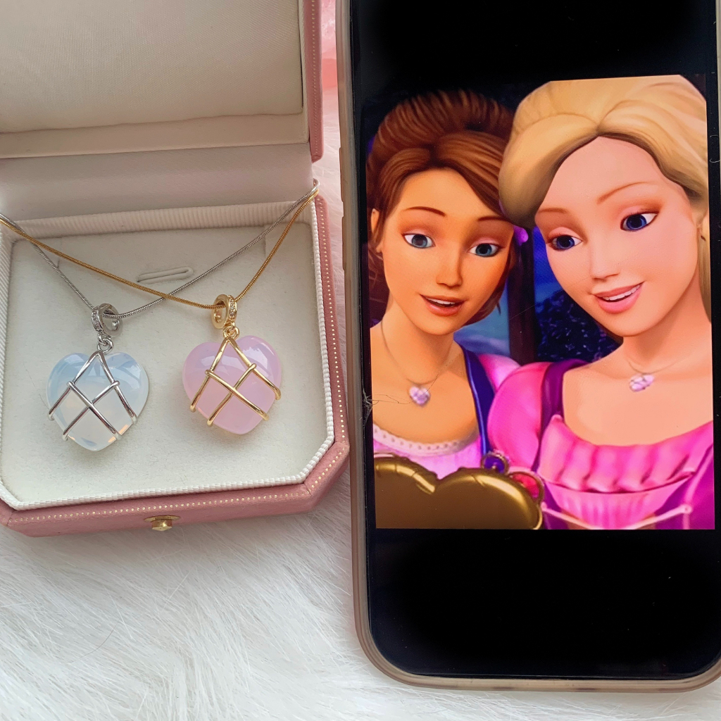 Vòng cổ Mặt Trái Tim Đính Đá Opal Màu Hồng Thời Trang Hàn Quốc Dành Cho Nữ