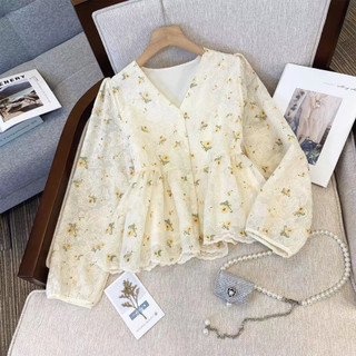 Áo Sơ Mi Nữ Tay Dài Phồng Thêu Hoa Phong Cách Hàn Quốc Baju Baju Wanita Lengan Panjang Hàng Mới Có Sẵn