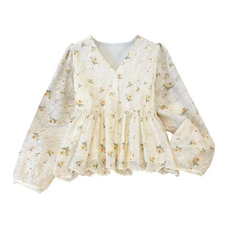 Áo Sơ Mi Nữ Tay Dài Phồng Thêu Hoa Phong Cách Hàn Quốc Baju Baju Wanita Lengan Panjang Hàng Mới Có Sẵn