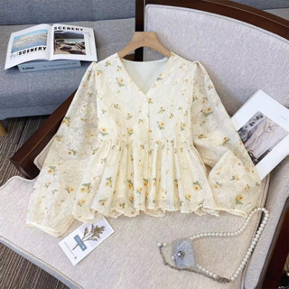 Áo Sơ Mi Nữ Tay Dài Phồng Thêu Hoa Phong Cách Hàn Quốc Baju Baju Wanita Lengan Panjang Hàng Mới Có Sẵn