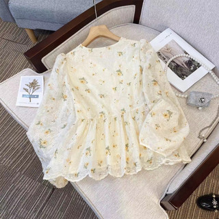 Áo Sơ Mi Nữ Tay Dài Phồng Thêu Hoa Phong Cách Hàn Quốc Baju Baju Wanita Lengan Panjang Hàng Mới Có Sẵn
