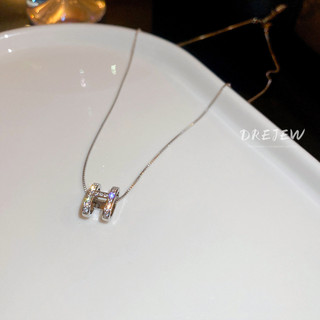 DREJEW Vòng cổ Mặt Chữ H Đính Đá Zircon Cao Cấp Thời Trang