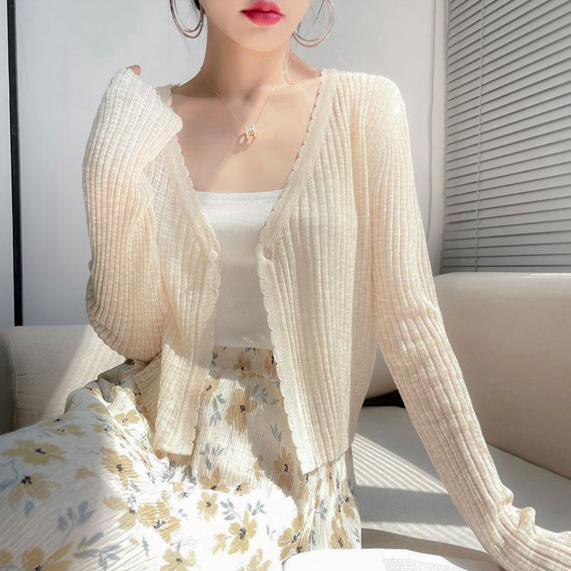 YAYUAN Dài tay đan cardigan nữ màu trắng