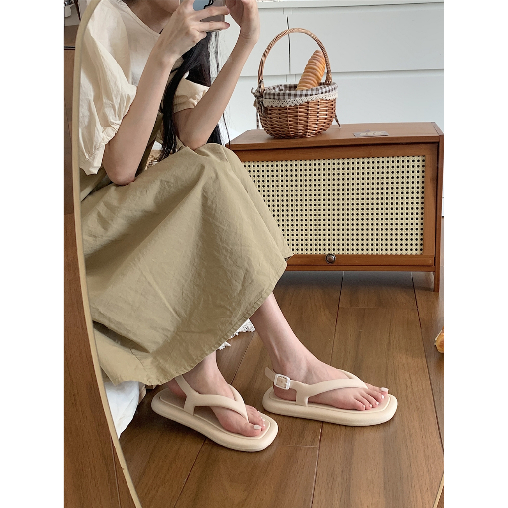 Phiên Bản Hàn Quốc Niche Flip-Flops Giày La Mã Nữ Đi Ngoài Trời Dép Chống Trơn Trượt Chống Thấm Nước Dép Lật Nhẹ-