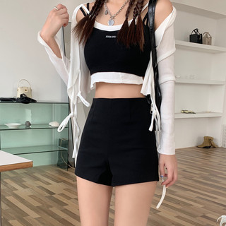 ZHELIHANGFEI Quần Short Lưng Cao Dáng Ôm Co Giãn Màu Đen Thời Trang Xuân Hè Xinh Xắn Cho Nữ