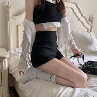 ZHELIHANGFEI Quần Short Lưng Cao Dáng Ôm Co Giãn Màu Đen Thời Trang Xuân Hè Xinh Xắn Cho Nữ