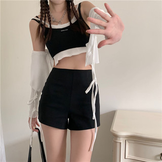 ZHELIHANGFEI Quần Short Lưng Cao Dáng Ôm Co Giãn Màu Đen Thời Trang Xuân Hè Xinh Xắn Cho Nữ