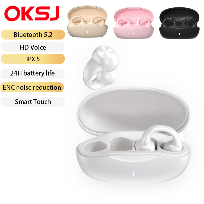 Tai nghe kẹp vành tai OKSJ Bluetooth 5.2 IPX5 ENC Giảm tiếng ồn