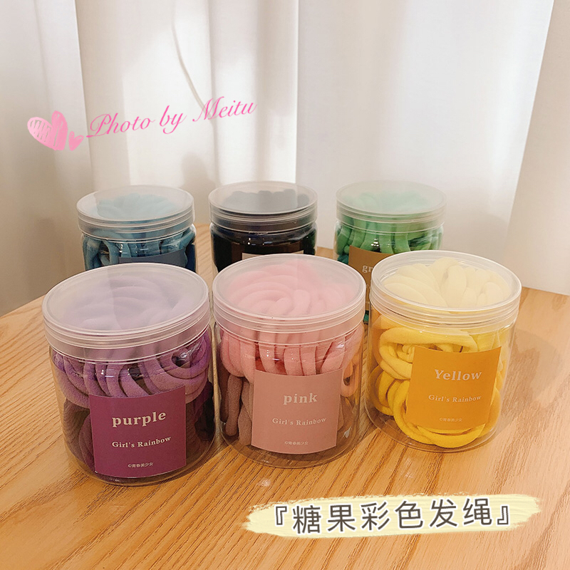 Dây buộc tóc Scrunchie cao su phong cách Hàn Quốc, 50 cái/hộp - Phụ kiện tóc nhiều màu sắc