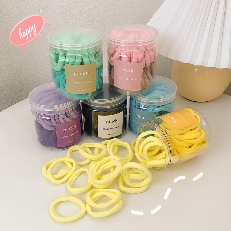 Dây buộc tóc Scrunchie cao su phong cách Hàn Quốc, 50 cái/hộp - Phụ kiện tóc nhiều màu sắc