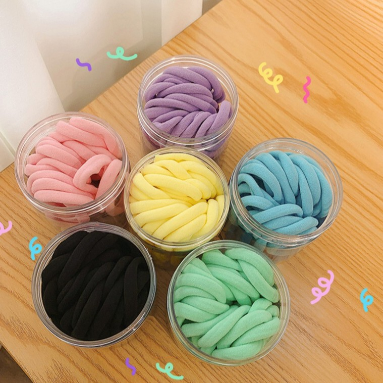 Dây buộc tóc Scrunchie cao su phong cách Hàn Quốc, 50 cái/hộp - Phụ kiện tóc nhiều màu sắc