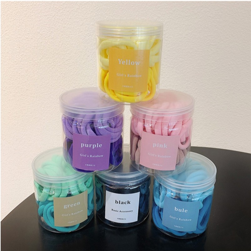 Dây buộc tóc Scrunchie cao su phong cách Hàn Quốc, 50 cái/hộp - Phụ kiện tóc nhiều màu sắc