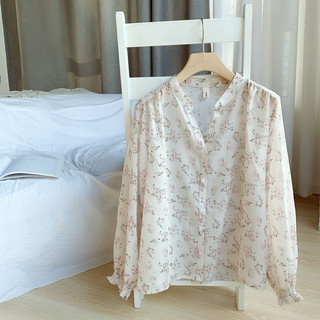 Áo Sơ Mi Voan Tay Dài In Hoa Phong Cách Hàn Quốc baju baju wanita Lenan panjang