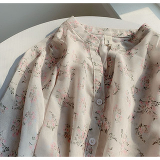 Áo Sơ Mi Voan Tay Dài In Hoa Phong Cách Hàn Quốc baju baju wanita Lenan panjang