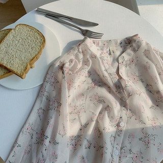 Áo Sơ Mi Voan Tay Dài In Hoa Phong Cách Hàn Quốc baju baju wanita Lenan panjang