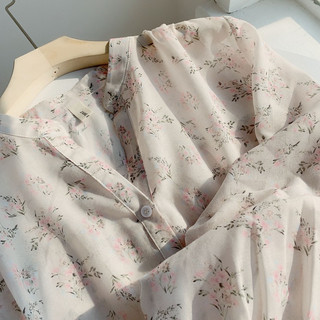 Áo Sơ Mi Voan Tay Dài In Hoa Phong Cách Hàn Quốc baju baju wanita Lenan panjang