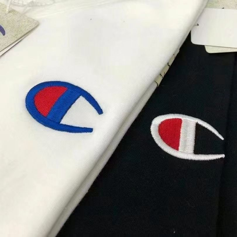 Áo thun cotton Champi spot cổ điển thêu logo nam nữ phong cách cặp đôi cổ áo + thẻ