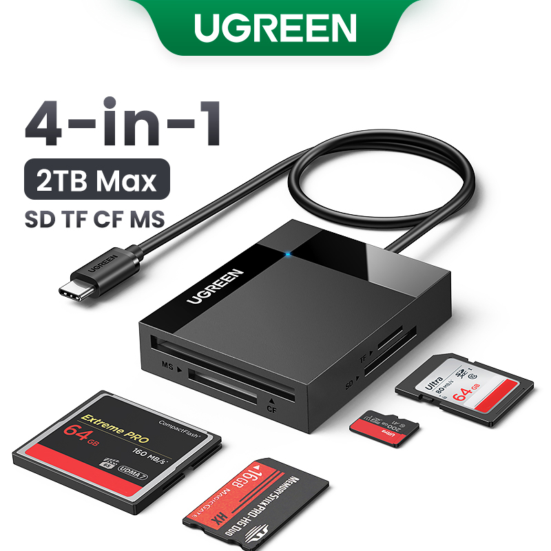 Đầu đọc thẻ USB C UGREEN cho thẻ SD TF CF MS Đầu đọc thẻ 4 trong 1 Android USB 3.0 Bộ chuyển đổi thẻ trung tâm OTG