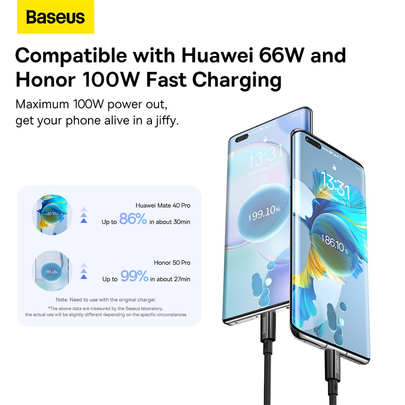 Ảnh Cáp sạc nhanh USB C BASEUS 100W 6A cho Huawei P30 PD Xiaomi Samsung 2