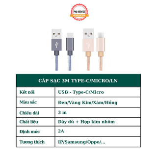 Dây Cáp Sạc MICRO Usb TYPE C Chiều Dài 3m 123 [deerlu01]