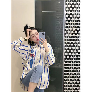 Áo Sơ Mi Nữ Kẻ Sọc Tay Dài Dáng Rộng Phong Cách Hàn Quốc Fshn