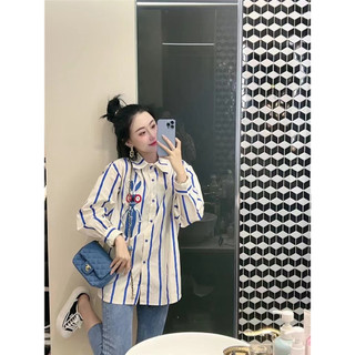 Áo Sơ Mi Nữ Kẻ Sọc Tay Dài Dáng Rộng Phong Cách Hàn Quốc Fshn