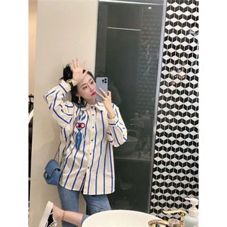 Áo Sơ Mi Nữ Kẻ Sọc Tay Dài Dáng Rộng Phong Cách Hàn Quốc Fshn