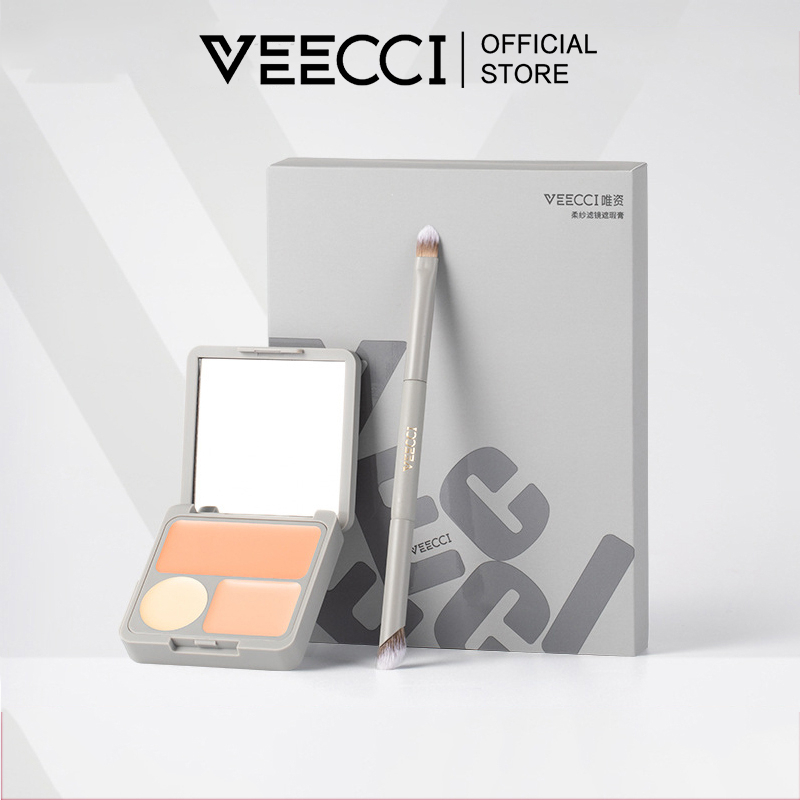 VEECCI Kem Che Khuyết Điểm 3 Màu Che Quầng Thâm Vết Mụn Vết Thâm Độ Che Phủ Cao Mỏng Và Nhẹ 4.2g