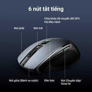 Chuột UGREEN không dây Bluetooth 5.0+2.4G 4000DPI| đa chế độ,  nút im lặng, Mouse 90855 Đen