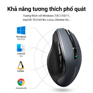 Chuột UGREEN không dây Bluetooth 5.0+2.4G 4000DPI| đa chế độ,  nút im lặng, Mouse 90855 Đen