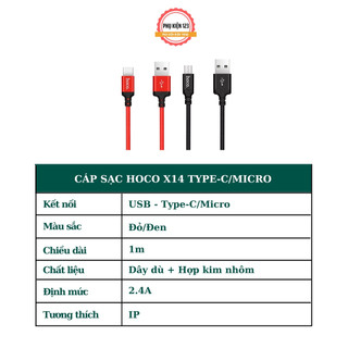 Dây cáp sạc Hoco dài 1M chất liệu dây dù hỗ trợ sạc nhanh chân sạc tương thích Type c,Micro-Phụ Kiện 123【 deerlu03 】
