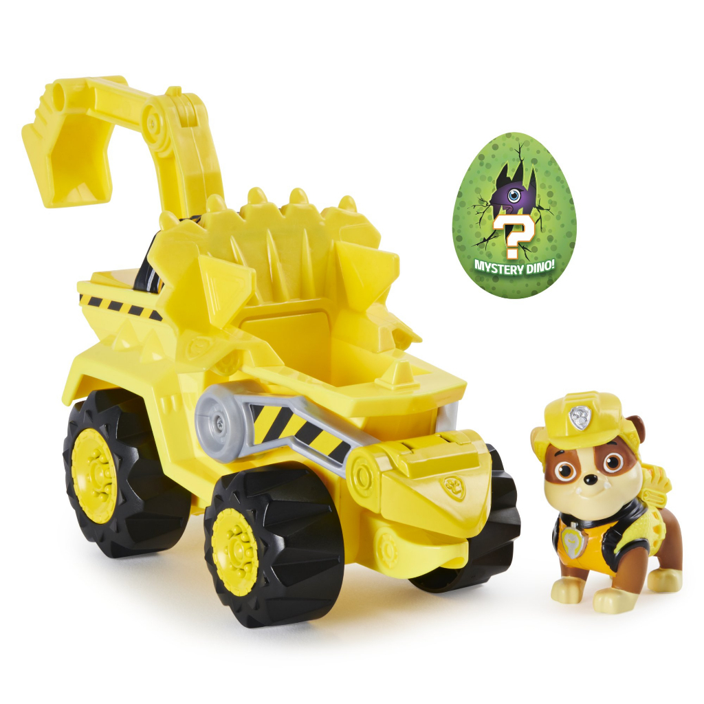 PAW Patrol Dino Rescue Rubble 's Deluxe Rev Up Vehicle với hình khủng long bí ẩn