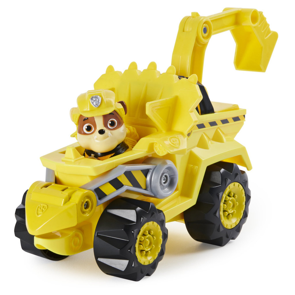 PAW Patrol Dino Rescue Rubble 's Deluxe Rev Up Vehicle với hình khủng long bí ẩn