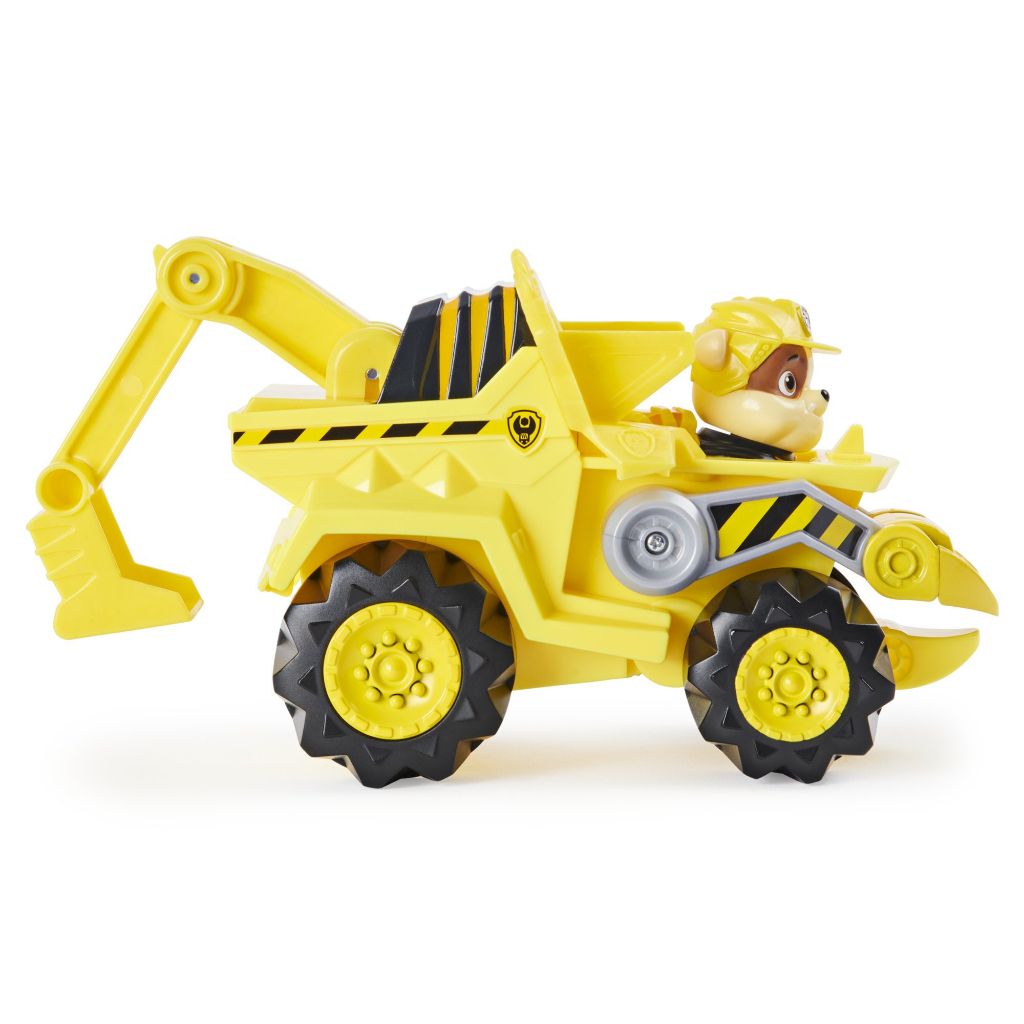 PAW Patrol Dino Rescue Rubble 's Deluxe Rev Up Vehicle với hình khủng long bí ẩn