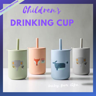 Bình Nước Silicone Cấp Thực Phẩm Có Ống Hút Họa Tiết Hoạt Hình Cho Bé
