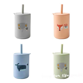 Bình Nước Silicone Cấp Thực Phẩm Có Ống Hút Họa Tiết Hoạt Hình Cho Bé