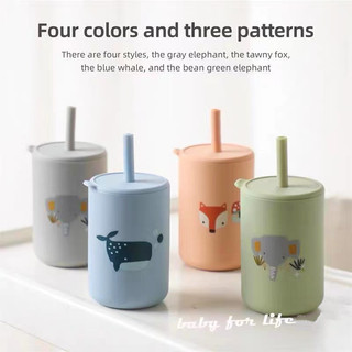 Bình Nước Silicone Cấp Thực Phẩm Có Ống Hút Họa Tiết Hoạt Hình Cho Bé